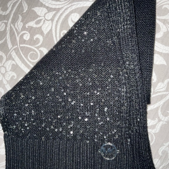 MK Michael Kors OS black silver sequence scarf neck winter knitted sweater - Picture 11 of 11